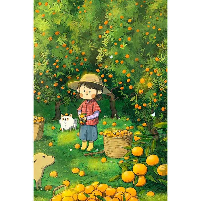 Little Girl Under Orange Tree